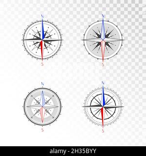 Serie vettoriale di bussole vintage o rose marine del vento. Collezione in stile line art. Isolato su sfondo trasparente. Linea nera con il col contrassegnato Illustrazione Vettoriale