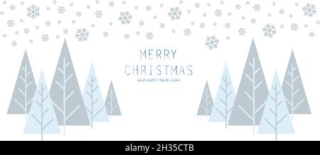 ALLEGRO BANNER NATALIZIO PINI E FIOCCHI DI NEVE IN INVERNO Illustrazione Vettoriale