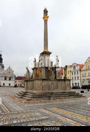 Colonna mariana in Piazza Masaryk, Stribro, Repubblica Ceca Foto Stock