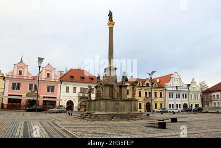 Colonna mariana in Piazza Masaryk, Stribro, Repubblica Ceca Foto Stock