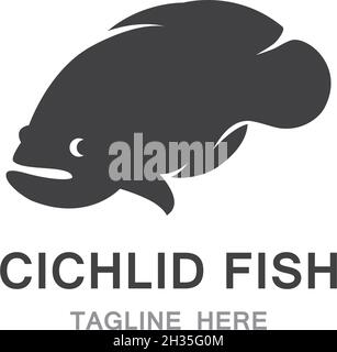 Modello vettoriale di ilustrazione del logo Chichlid Fish Illustrazione Vettoriale