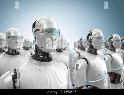 gruppo di rendering 3d di robot o cyborg di intelligenza artificiale Foto Stock