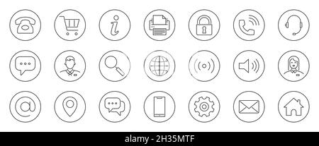 Icone delle linee relative ai biglietti da visita. Illustrazione Vettoriale