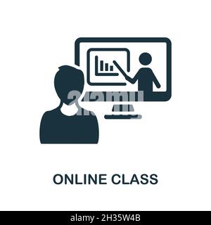 Icona classe online. Firma monocromatica della collezione di tecnologie Internet. Illustrazione icona Creative Online Class per il web design, infografiche e altro ancora Illustrazione Vettoriale