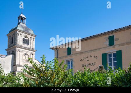 la maison du vin de Barsac e la chiesa parrocchiale di Barsac, Foto Stock