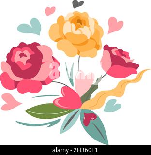 Bouquet di rose a forma di nastro e cuore Illustrazione Vettoriale