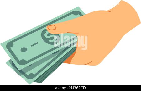 Mano che tiene i dollari in mano, mucchio di contanti di soldi Illustrazione Vettoriale