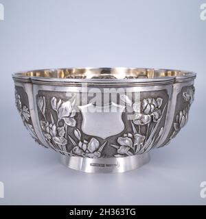 Antica Chinese Export Silver Lobed Bowl di Woshing. Shanghai, fine del 19 ° secolo Foto Stock