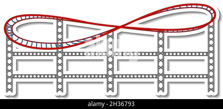 Modello di adesivo con montagne russe al parco divertimenti illustrazione isolata Illustrazione Vettoriale