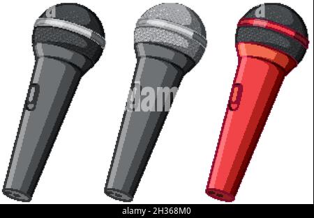 Set di microfoni wireless diversi su sfondo bianco Illustrazione Vettoriale