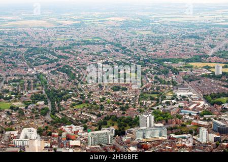 Immagine aerea Looking East from Nottingham City Centre, Nottinghamshire Inghilterra UK Foto Stock