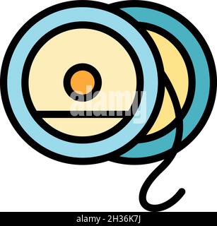 Icona bobina aspo a mosca. Contorno fly reel spool vettoriale icona colore piatto isolato Illustrazione Vettoriale