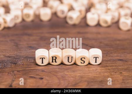 parola di fiducia fatta con blocchi di legno. Risoluzione e foto di alta qualità Foto Stock
