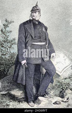 Guglielmo I. o Guglielmo I., Guglielmo Federico Luigi di Hohenzollern, 22 marzo 1797 - 9 marzo 1888, fu re di Prussia e primo imperatore tedesco come proprietario terriero, 1870, Germania / Guglielmo I. oder auf Deutsch Guglielmo I., Guglielmo Friedrich Ludwig von Hohenzollern, 22. Maerz 1797 - 9. Maerz 1888, War Koenig von Preussen und der erste deutsche Kaiser als Grundherr, 1870, Deutschland, Historisch, Historical, Digitale migliorata la riproduzione di un originale del 19 ° secolo / digitale Reproduktion einer Originalvorlage aus dem 19. Jahrhundert, Koloriert, Kolorierung, koloriert, handkolori Foto Stock