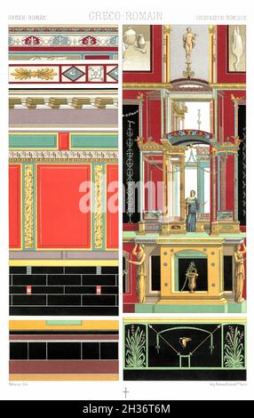 Greco-Romano - dipinti murali - bassorilievi colorati - loro Simulazione - decorazione architettonica - la tavolozza Pompeiana. - dall'Ornamento 1880. Foto Stock