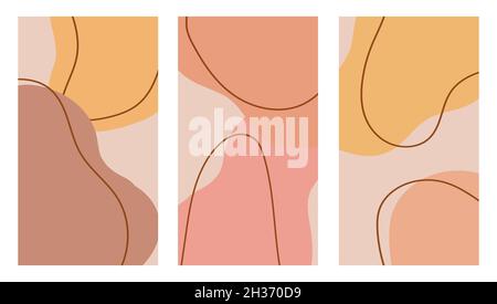 Foglie sagomate astratte. Arte minimalista, forme di moda moderne. Linea continua. Set vettoriale delle lamelle disegnate a mano. Illustrazione della linea del disegno grafico Soft b Illustrazione Vettoriale