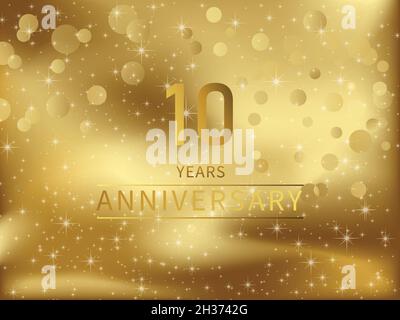 10 anni modello d'oro per l'evento di celebrazione. Disegno di illustrazione vettoriale. Illustrazione Vettoriale