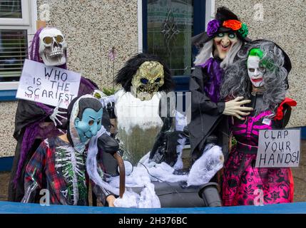 Halloween Scarecrows a Leap Village, West Cork, Irlanda Foto Stock