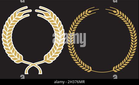 Laurel wreath disegni per birra o whiskey etichette o marketing Vector Illustration Set corone circolari di grano, segale o orzo. Illustrazione Vettoriale