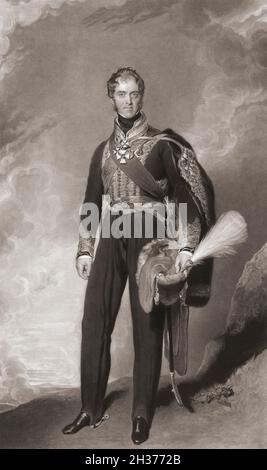 Henry William Paget, primo marchese di Anglesey, Barone Paget di Beaudesertel, quarto conte di Uxbridge, 1768 - 1854. Ufficiale e politico dell'esercito britannico. Dopo il dipinto di Thomas Lawrence. Foto Stock