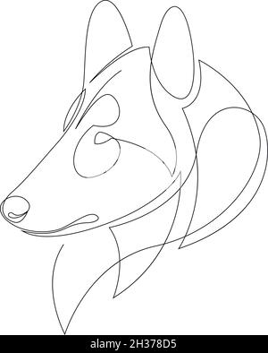 Disegno di linea Tough Collie Dog Tatuaggio. Illustrazione vettoriale. Libera l'arte di linea singola delle razze lunghe del cane dei capelli. Disegno continuo del disegno del cane. Animali domestici un l Illustrazione Vettoriale