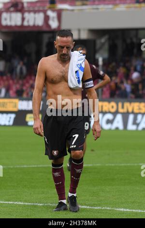 Franck Ribery della US Salernitana 1919 lascia il campo deluso durante la serie A partita tra la US Salernitana 1919 e l'Empoli FC allo Stadio Arechi Foto Stock