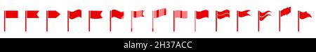 Serie di icone di flag rosse diverse. Illustrazione vettoriale isolata su sfondo bianco Illustrazione Vettoriale