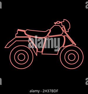 Neon atv moto su quattro ruote colore rosso vettore illustrazione piatta stile immagine luce Illustrazione Vettoriale