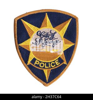 Cerotto del dipartimento della polizia DEGLI STATI UNITI isolato con sfondo bianco Foto Stock