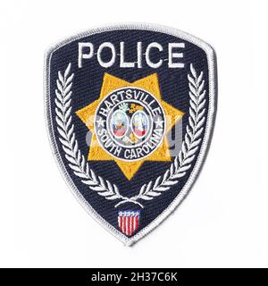 Cerotto del dipartimento della polizia DEGLI STATI UNITI isolato con sfondo bianco Foto Stock