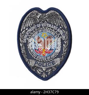 Cerotto del dipartimento della polizia DEGLI STATI UNITI isolato con sfondo bianco Foto Stock