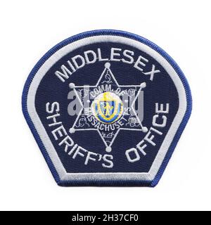 Cerotto del dipartimento della polizia DEGLI STATI UNITI isolato con sfondo bianco Foto Stock