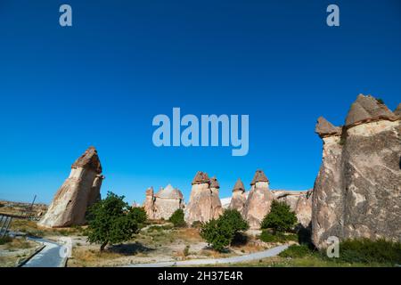 Vista del Museo all'aperto di Pasabagi in Cappadocia Nevsehir Turchia. Musei all'aperto in Turchia. Viaggio in Cappadocia. Punti di riferimento o bellezze naturali di Foto Stock