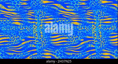 Disegni di stampa moda senza cuciture, disegni di caleidoscopio, stampe di moda tessile, disegni di stampa di tessuto, studio di pattern colorati, Leopardo, Zebra, Camoufla Foto Stock