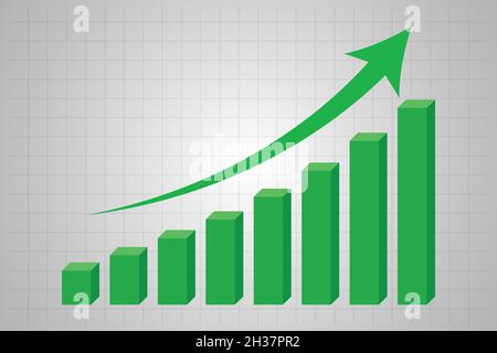 crescita del grafico a barre vettoriale e freccia su Illustrazione Vettoriale