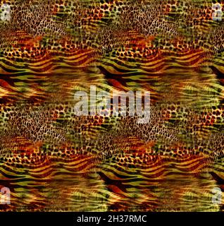 Disegni di stampa moda senza cuciture, disegni di caleidoscopio, stampe di moda tessile, disegni di stampa di tessuto, studio di pattern colorati, Leopardo, Zebra, Camoufla Foto Stock