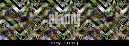 Disegni di stampa moda senza cuciture, disegni di caleidoscopio, stampe di moda tessile, disegni di stampa di tessuto, studio di pattern colorati, Leopardo, Zebra, Camoufla Foto Stock