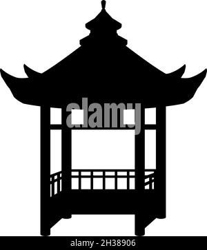 Silhouette gazebo in stile cinese. Architettura storica della Cina. Illustrazione Vettoriale