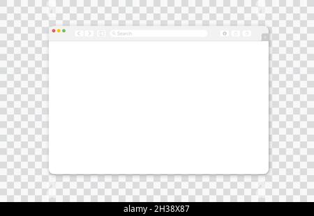 Finestra del browser vuota su sfondo trasparente. Svuota il mockup della pagina web con la barra degli strumenti. Illustrazione vettoriale Illustrazione Vettoriale