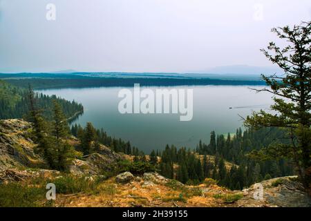 Inspiration Point e Jenny Lake Overlook, Grand Teton National Park, Wyoming Foto Stock