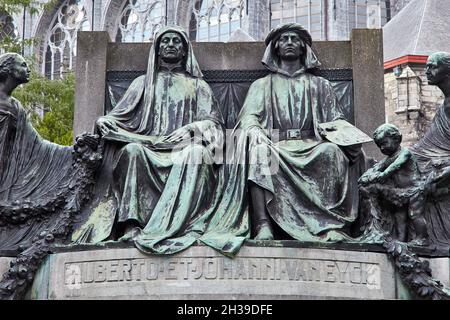 Monumento a Hubert y Jan Van Eyck. Gante. Bélgica. Foto Stock
