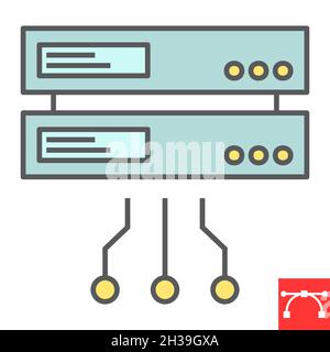 Icona della linea a colori della rete dati, database e connessione, icona del vettore di rete del server, grafica vettoriale, segno di contorno con tratto modificabile, eps 10. Illustrazione Vettoriale