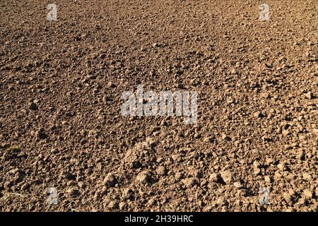 un campo appena arato in autunno Foto Stock