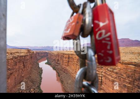 Navajo Bridge, Marble Canyon, Glen Canyon National Recreation Area, Arizona. Foto Stock