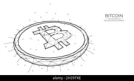 Illustrazione di un vettore poligonale Bitcoin su sfondo bianco. Struttura in poli a bassa criptovaluta. Banner digitale astratto, modello o sfondo. Bitcoin Illustrazione Vettoriale
