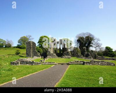 Inch Abbey Ruins, County Down, Irlanda del Nord. L'Abbazia e parti dell'area circostante sono state presentate nel Trono di Spade. Foto Stock