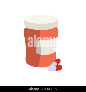 Flat Vector Medical flacone e pillole disegno piatto Illustrazione Vettoriale