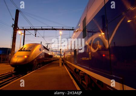 FRANCIA. VAL DE MARNE (94) CHARENTON. SNCF AZIENDA FERROVIARIA FRANCESE - MANUTENZIONE DEL TRENO AD ALTA VELOCITÀ TGV Foto Stock