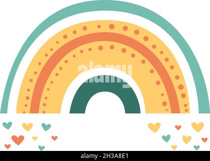 Boho arcobaleno con cuori. Carino design scandinavo per vivaio Illustrazione Vettoriale