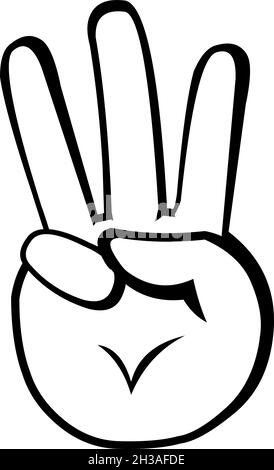 Illustrazione vettoriale di una mano che conta fino a tre o che mostra 3 dita, disegnate in bianco e nero Illustrazione Vettoriale